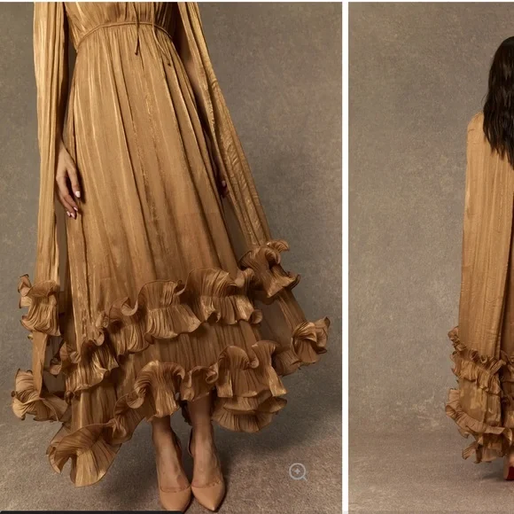 Sunfere Shirley Gold Ruffled Midi Dress - Picture 8 of 14